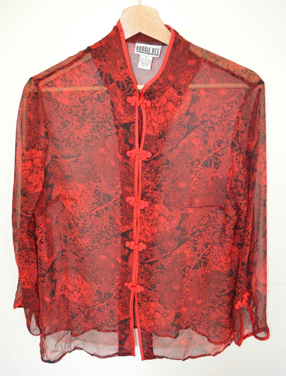 Vintage 90s Chinese Floral Sheer Silk Blouse